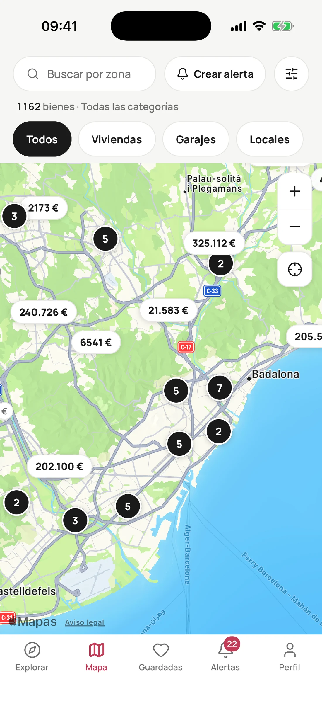 Mapa de Subastable con las subastas de toda España y sus precios